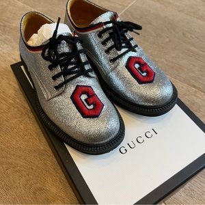 Gucci silver glitter oxfords loafers shoes